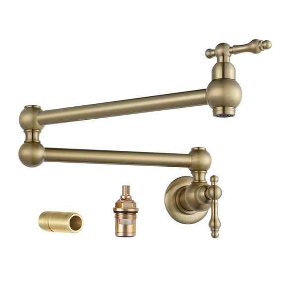 Pot Filler Faucet Wall Mounted Brass Faucet Kitchen Commercial Copper 2 Handle Brushed Nickel Double Joint Swing Arm Faucet ,360° Swivel Spout
