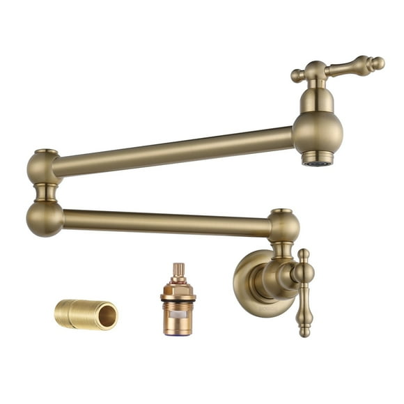 Pot Filler Faucet Wall Mounted Brass Faucet Kitchen Commercial Copper 2 Handle Brushed Nickel Double Joint Swing Arm Faucet ,Easy to Install