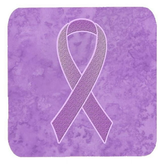 3.5 x 3.5 In. Lavender Ribbon for All Cancer Awareness Foam Coasters, Set of 4