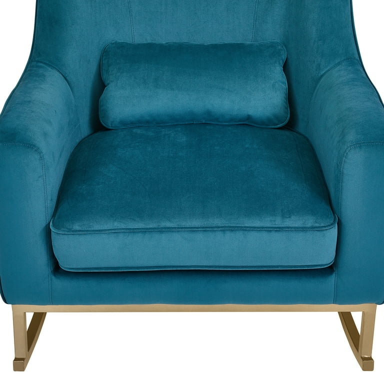 MoDRN Glam Velvet Rocking Chair with Lumbar Pillow Teal Satin