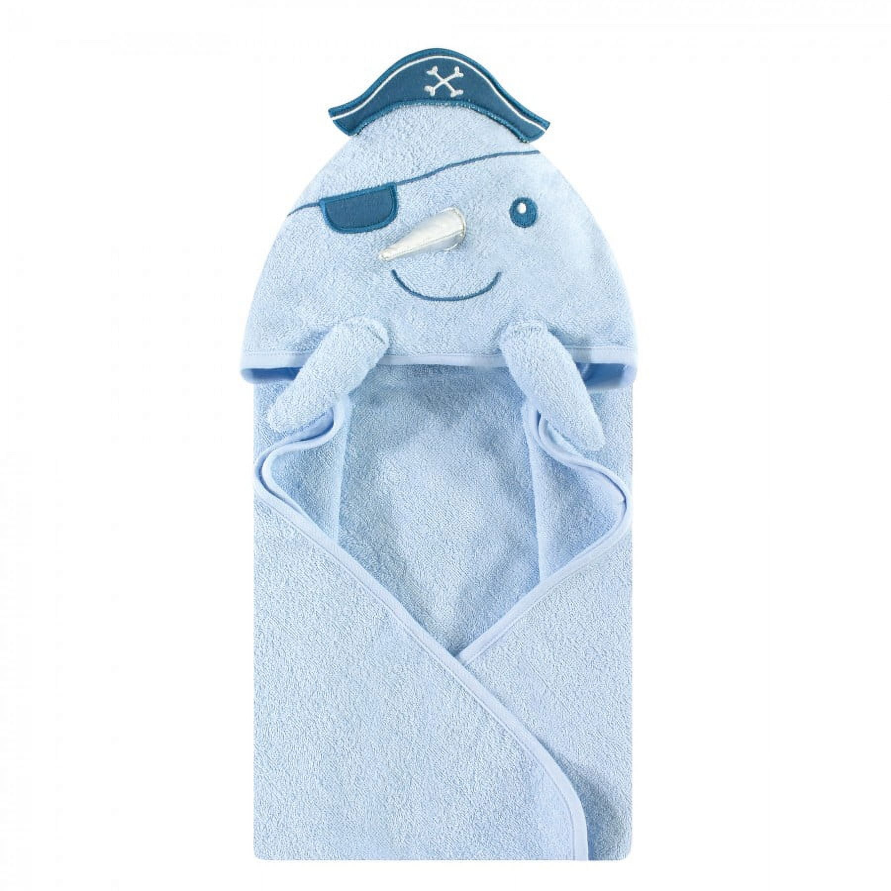 Hudson Baby Infant Boy Cotton Animal Face Hooded Towel and Plush Bathrobe Bundle Set, Narwhal, 0-9 Months