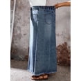 thumbnail image 3 of Women's Pocketed Button Maxi Skirt, A-Line Long Denim Bottom, Casual Daily Commute Layering Outfit, 3 of 5