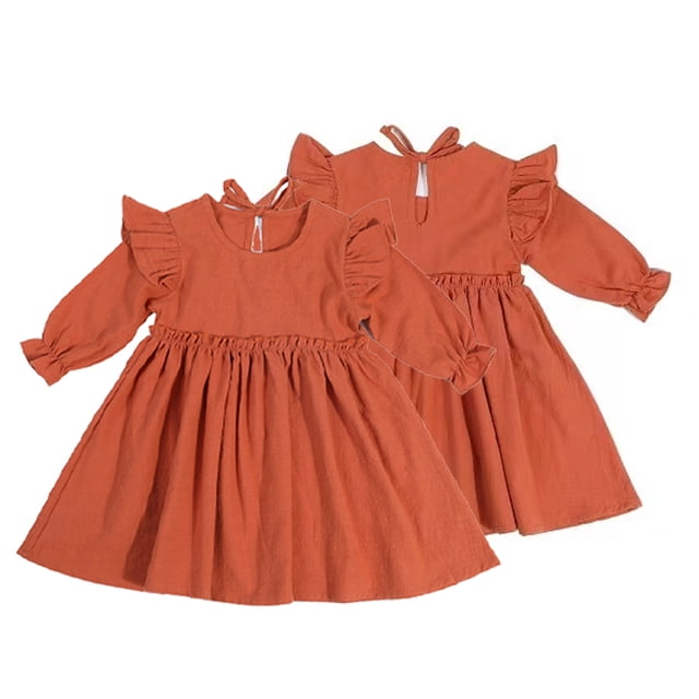 KYAIGUO Robe en Lin de Printemps pour Bébés Filles 2-6T Robe Décontractée à Volants Manches Fausses Robe de Fête en Coton