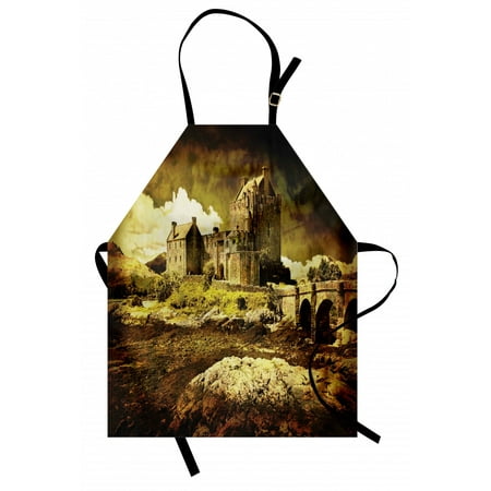 

Medieval Apron Old Scottish Castle Vintage Style European Middle Age Culture Heritage Town Photo Unisex Kitchen Bib Apron with Adjustable Neck for Cooking Baking Gardening Grey Green by Ambesonne
