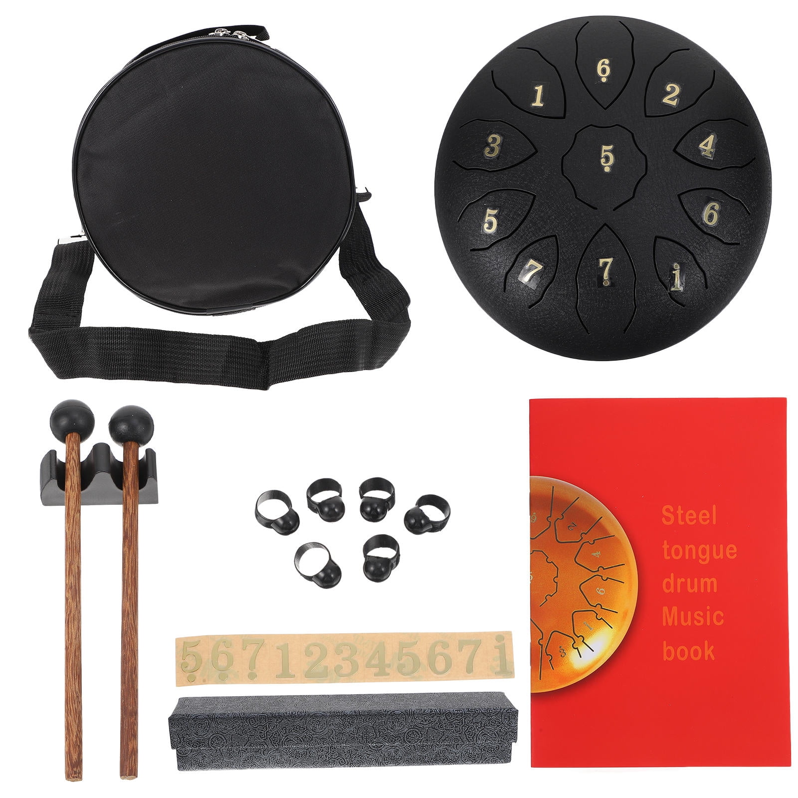 LOLIPPYY 1Set Stylish Black Ethereal Drum Set Carbon Steel Smooth Sound Quality with Accessories