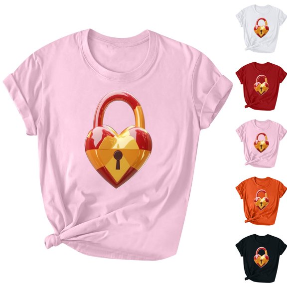 Jsaierl Valentine's Day Shirts Womens Plus Size Love Heart Graphic Tees Trendy Short Sleeve Blouse Crewneck Dressy Casual T-shirt Tops Womens Spring Fashion