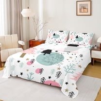 Homewish Cartoon Xmas Tree Queen Sheet Sets for Boys, Magic Christmas Stars Flat Sheet, Rustic Plant Botanical Queen Fitted Sheet, Breathable Home Decor, 4-Piece