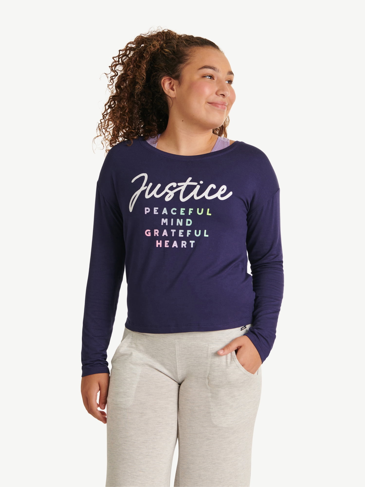 Justice Girl's Collection X Long Sleeve Twist Back 2-Fer, Sizes XS-XLP