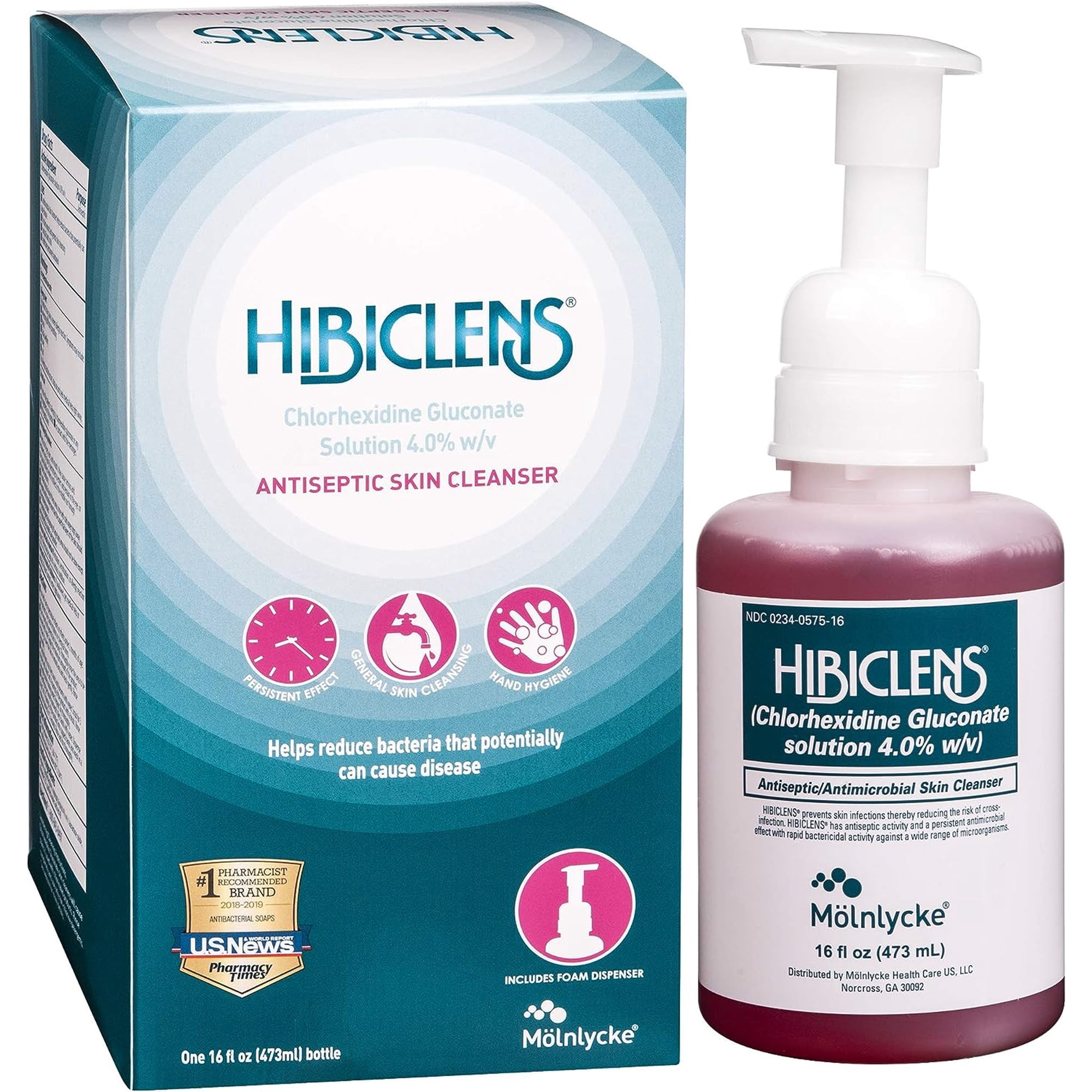 Hibiclens Antiseptic Skin Cleanser & Hand Soap Spray with Hand Pump - Long-Lasting Protection from Germs, Antibacterial & Antimicrobial Effect - Use in Home & Hospital - 16 oz Pack of 6