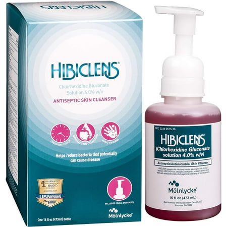 Hibiclens Antiseptic Skin Cleanser & Hand Soap Spray with Hand Pump - Long-Lasting Protection from Germs, Antibacterial & Antimicrobial Effect - Use in Home & Hospital - 16 oz Pack of 2