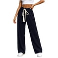 thumbnail image 2 of WIZUTIZ Women's High Waist Wide Leg Pants Elastic Waist Loose Fit Full Length Casual Trousers Slimming Soft Flowy Elegant Versatile Elegant, 2 of 6