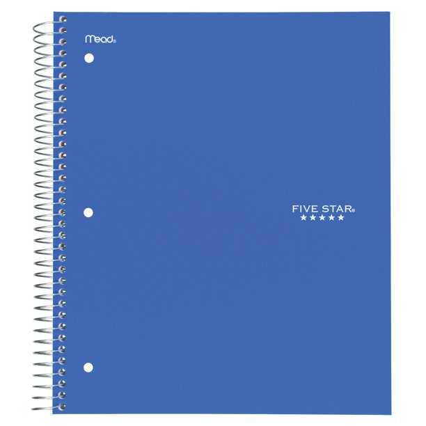 Five Star Wirebound Notebook, 3 Subject, Wide Ruled, 10 1/2" x 8", Blue