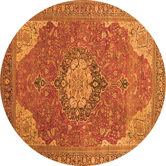 Ahgly Company Indoor Round Medallion Orange Traditional Area Rugs, 8' Round