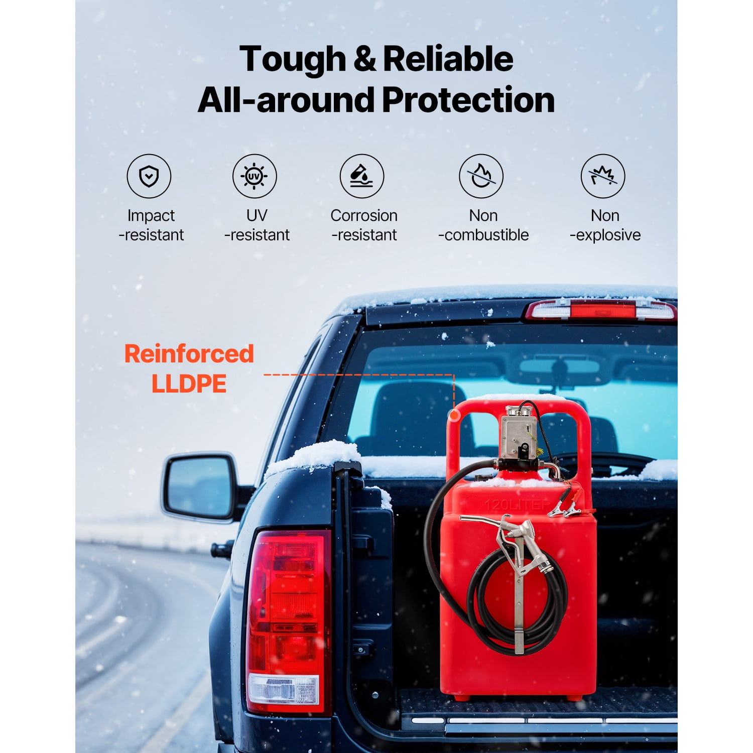 KFFKFF Fuel Storage, 32 Gallon, Mobile Fuel Container with 12V DC 15 GPM Electric Fuel Circulation Pump, 13 ft Dispensing Hose & Aluminum Alloy Handheld Nozzle, Fuel Carrier for Motorboats, ATVs