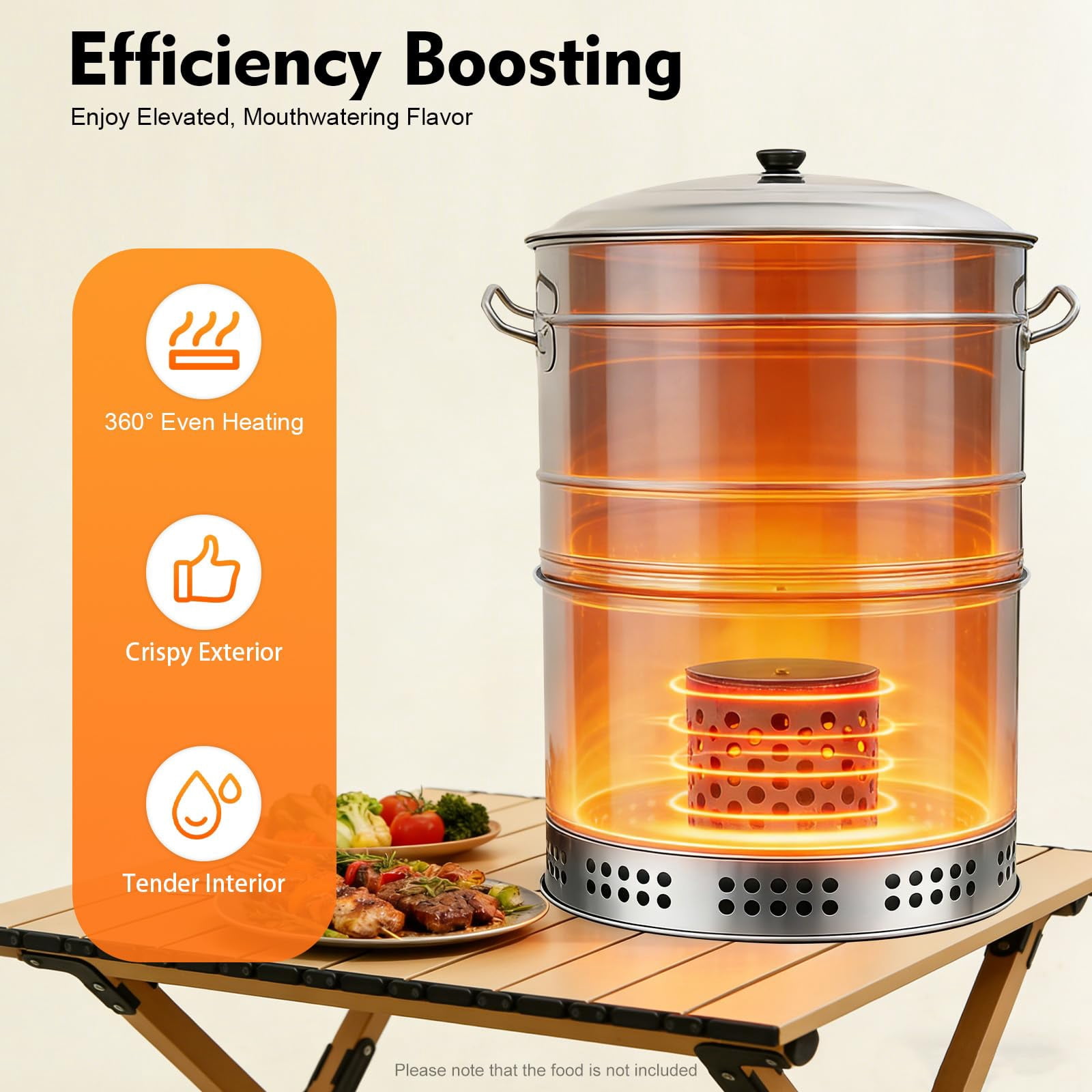 Miumaeov 25.9" Large Portable Charcoal Grill Barrel, 360° Smokeless Stainless Steel BBQ Grill with 50 Skewers, Outdoor Barbecue for Travel Camping Picnic Patio