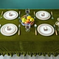 thumbnail image 3 of Velvet Tablecloth Luxurious Solid Rectangle Table Cloth,Oblong Retro Farmhouse Ruffle Tablecloths Washable Table Cover for Party Olive Green,52x70 Inches, 3 of 17