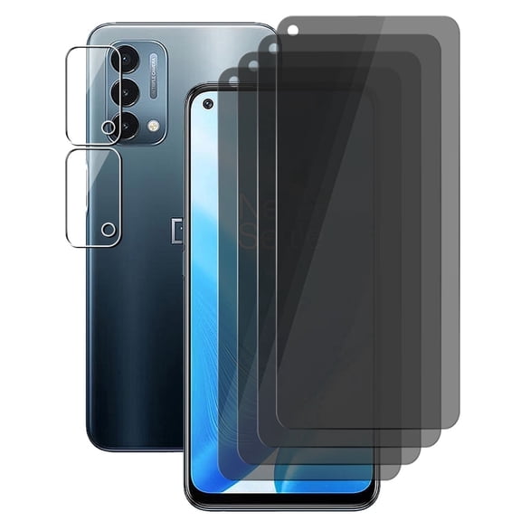 UZWZW (4 2) for OnePlus Nord N200 5G Privacy Screen Protector Tempered Glass with 2 Pack Camera Lens Protector
