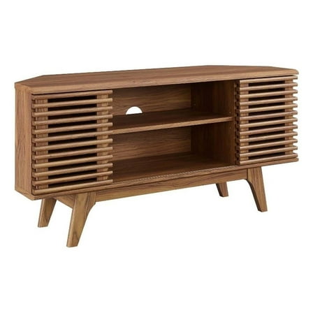 Bowery Hill 46" Laminate and Particleboard Corner TV Stand in Walnut