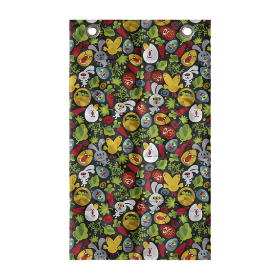 Easter Hanging Pocket Organizer, Ornamental Eggs Monsters Rabbit Forest Animals Plants Cartoon, Printed Polyester Storage Bag with Pockets, 21" x 31", Charcoal Grey Multicolor
