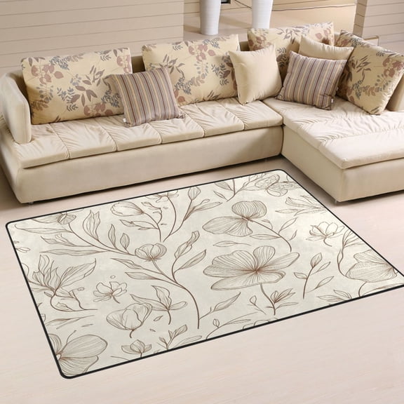 Elegant Line Art Floral Pattern Soft Polyester Area Rug 31''x20'', Non Slip, Memory Foam, Water Absorbent