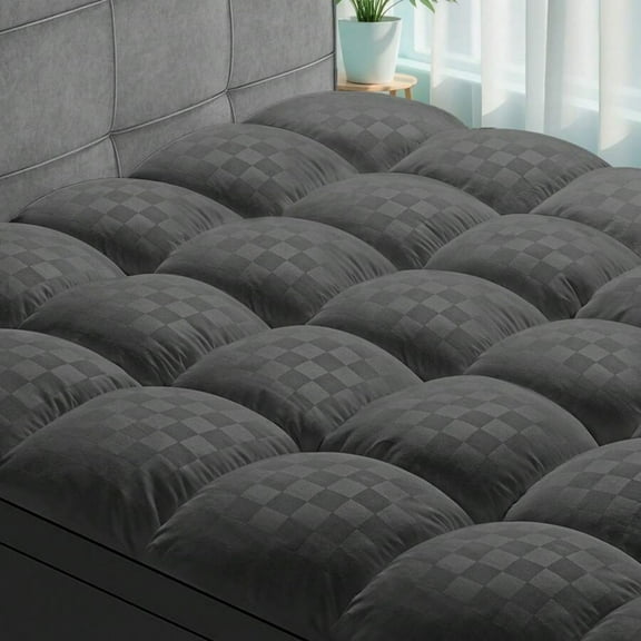 JQDWMDLX Mattress Topper - Ultra Plush, Pain-Relieving Pad with Cooling Technology, 8-21 Inch Deep Pocket Design, Luxurious Overfilled Down-Alternative Fill,Carbon Ash-Queen