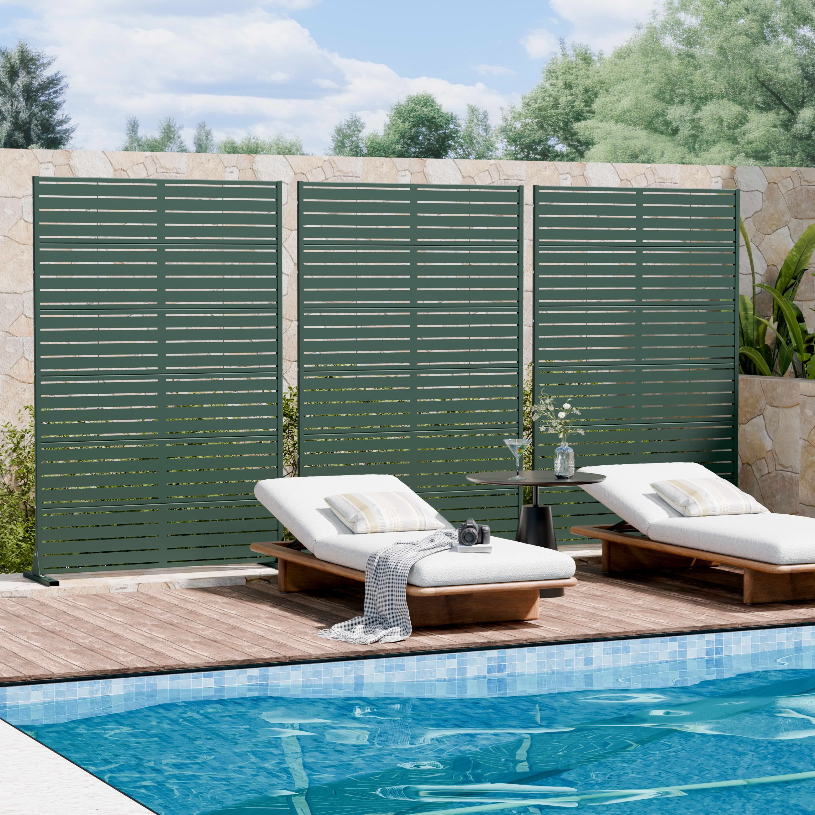 MAYEERTY 2-Piece Outdoor Metal Privacy Screen 6ft × 4ft Dark Green, 6-Panel Classic Louvered, Easy Install for Patio