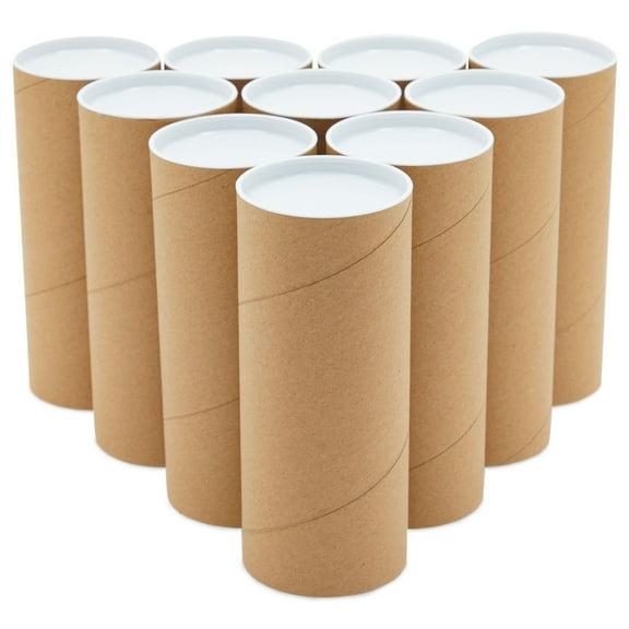 Juvale 10-Pack Mailing Tubes & Caps - 3 x 7 in Brown Mailer - Durable 3-Ply Spiral Round Cardboard Cylinder for Crafts & Secure Packaging
