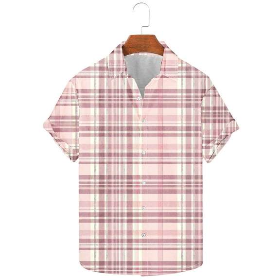 Men's Plaid Tshirts Top Casual Blouse Short Sleeve Summer Shirts Trendy Vacation Button Shirt Tops Comfy Lightweight Clothing