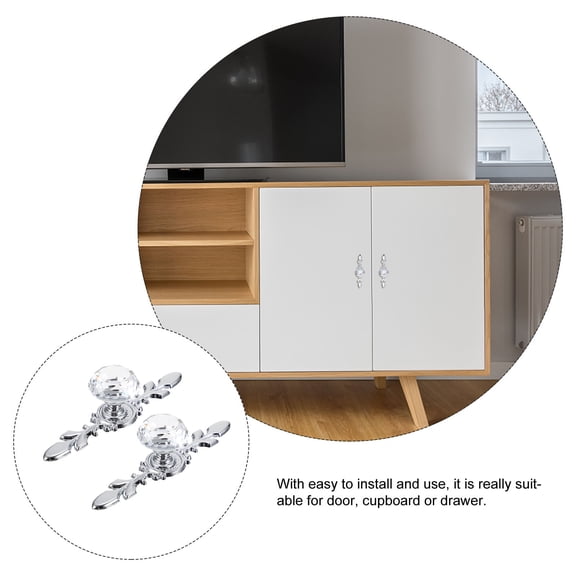 TEHAUX Cupboard Handle Silver Crystal Zinc Alloy 4Set 4.6X1.2X1.2In
