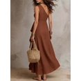 thumbnail image 2 of Womens Rust Brown One Shoulder Sleeveless Ruffle Patchwork Maxi Dress, 2 of 6