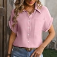 thumbnail image 6 of ORT Womens Short Sleeve Shirts V Neck Collared Button up Shirt Top Blouses with Pocket(Pink,M), 6 of 9
