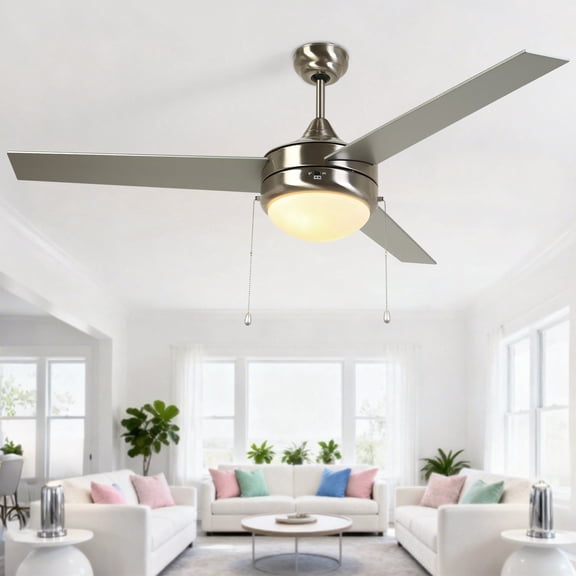 LNC 52 in. Brushed Nickel Ceiling Fan with LED Light, 3-Speed Reversible Indoor Ceiling Fan for Living Room, Bedroom and Covered Patio