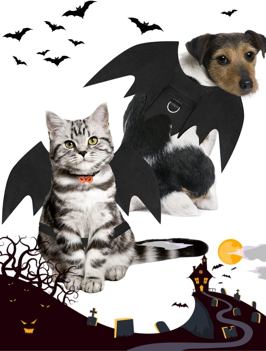 Pet Bat Wing Costume with Adjustable Velcro Straps for Dogs and Cats Halloween Party Cosplay