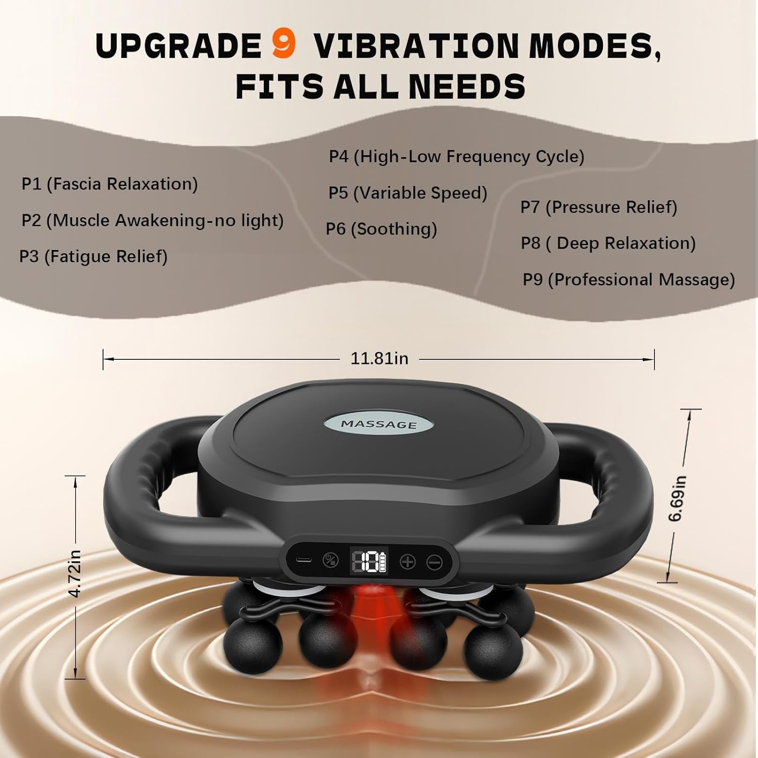 12-Head Deep Tissue Massage Gun with 9 Levels & Modes for Full Body Pain Relief