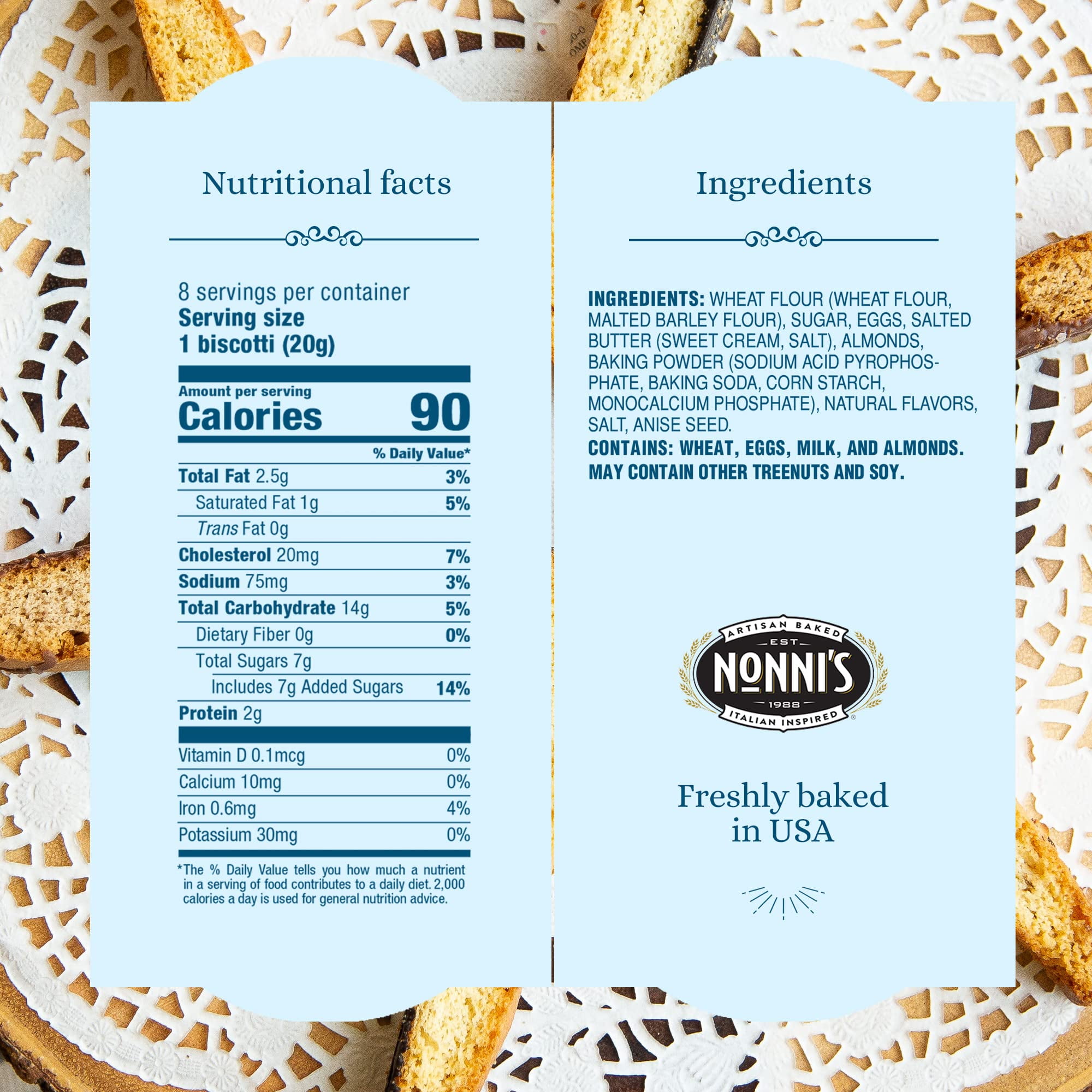 Nonni's Originali Biscotti Italian Cookies - 6 Boxes - Biscotti Individually Wrapped - Italian Biscotti Cookies Baked Fresh w/ a Hint of Anise & California Almonds - Kosher - 5.52 oz