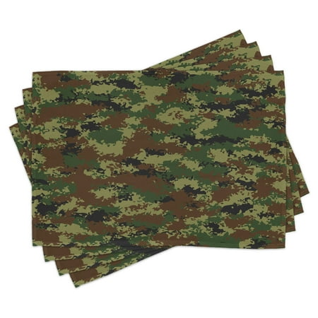 

Camo Placemats Set of 4 Grunge Graphic Camouflage Summer Theme Armed Forces Uniform Inspired Dark Washable Fabric Place Mats for Dining Room Kitchen Table Decor Green Pale Green Brown by Ambesonne