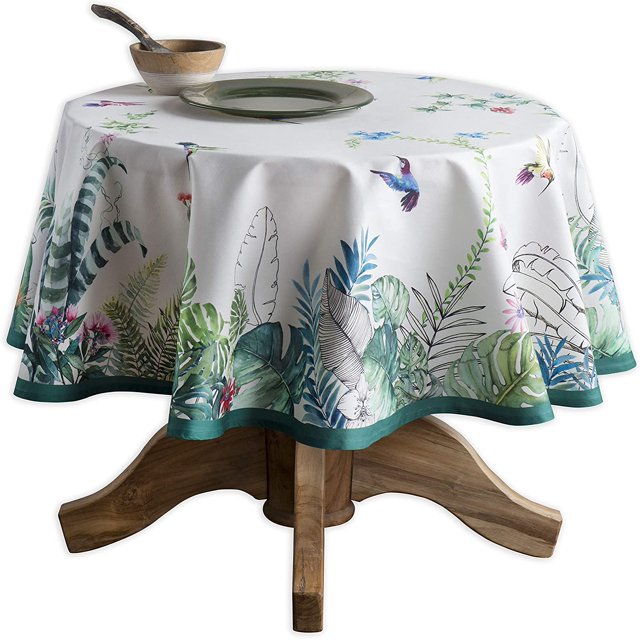 Geecy Tropiques 100% Cotton Round Tablecloth 63'' Diameter Kitchen Dining Decoration Spring/Summer
