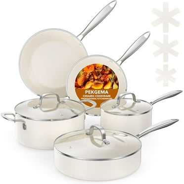 Ceramic Pots and Pans Set, Non Stick Cookware Sets 11 Pcs Non Toxic Cookware, Induction Cooking Pan Set, Cream White