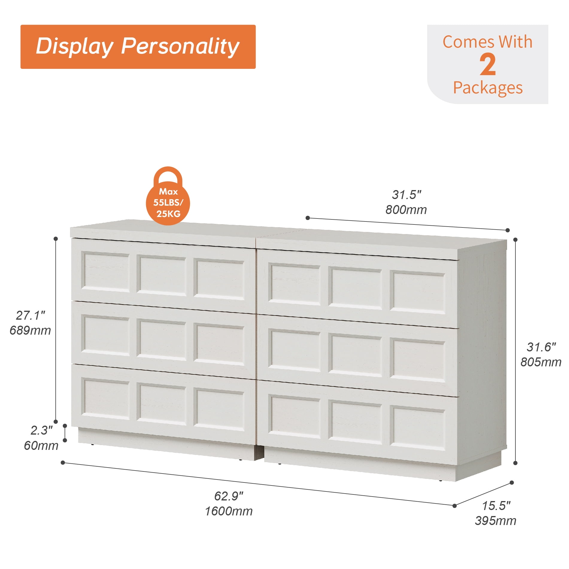 HOMOOI 6-Drawer TV Stand for 40-70" TV, Boho 2 in 1 Thickened Wood Media Console With Smooth Silent Gliding Drawers, Anti-Wobble Stable Entertainment Center for Living Room,White
