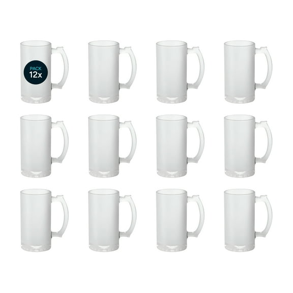 Sketch Lab Frosted Beer Sublimation Mugs 16 OZ. Set of 12 Personalized Glass Mugs with Handles