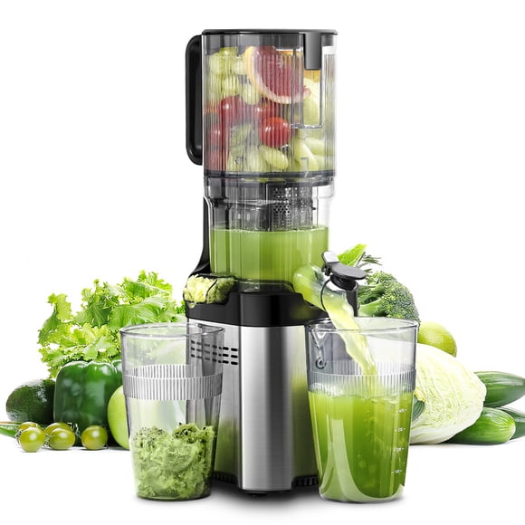 Sunmaki Juicer Machines 5.2" Large Feed Chute for Whole Fruits & Vegetables, Stainless Steel Slow Masticating Juicer Easy to Clean