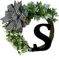 thumbnail image 1 of Corona de madera de 26 letras con lazo | Decoración con el alfabeto para puerta principal, pared o ventana | Decoración para la entrada de casa, bodas, inauguraciones y festividades, 1 of 1