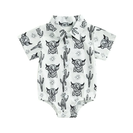 

Western Baby Boy Clothes Cow Print Shirt Romper Short Sleeve Lapel Button Bodysuit Cowboy One Piece Gentleman Outfit