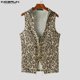 thumbnail image 4 of INCERUN Tops 2024 estilo americano moda hombres cordón cuello en V chalecos personalidad masculina leopardo estampado sin mangas camisetas sin mangas S-5XL, 4 of 5