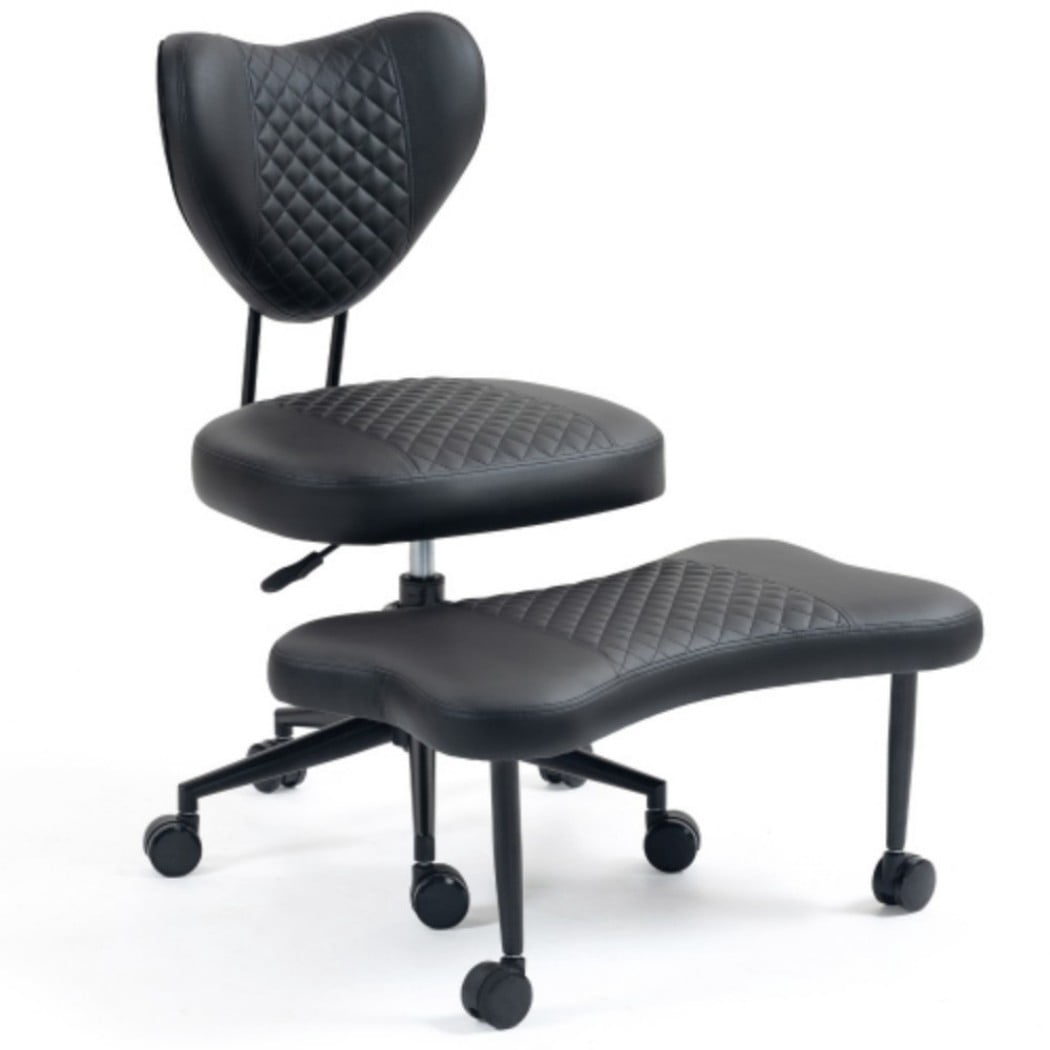 Meditation Chair, Ergonomic Cross Legged Office Chair with Lumbar Support, Height Adjustable Seat Cushion, 360° Swivel Casters, Black