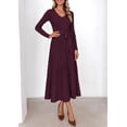 thumbnail image 4 of PRETTYGARDEN Womens Fall Maxi Long Sleeve Sweater Dress Soft Stretchy Knit, V Neck A Line Dresses with Bow, Flowy Pleated Hem, Cocktail Party Outfits, Trendy Winter Clothes, 4 of 9