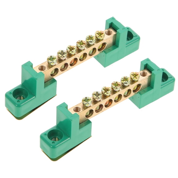 UEETEK Copper Grounding Bus Bar with 6 Terminals, Secure Industrial Electrical Connection, 2 Pieces