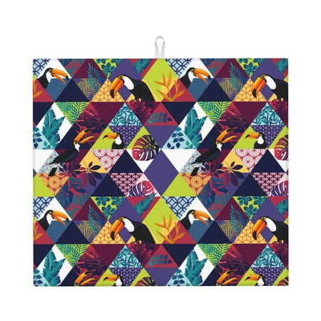 

Dish Drying Mats for Kitchen Counter - Geometric Cute Toucan Bird Plant 16x18In Anti-Slip Absorbent Microfiber Drying Mat for Kitchen Counter Mat Dish Rack Mat with Hanging Loop