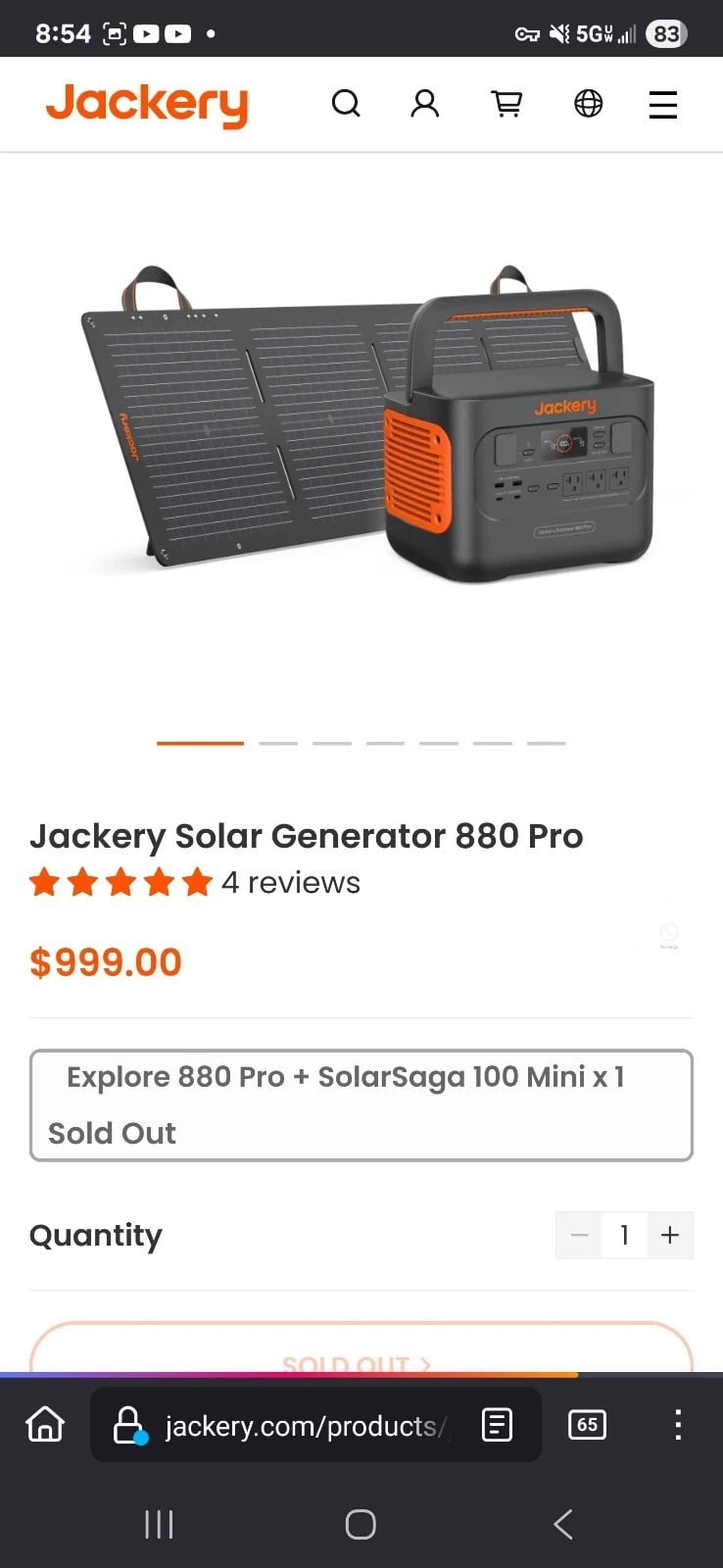 Restored Jackery 880 Prop Portable Power Station Explorer - 880W Outdoor Solar Generator Mobile Lithium Battery Pack - with 100W Mini Solar Panel - Multi-mode fast charging - Black (Refurbished)