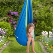 Kids Pod Swing - Sensory Swing - Indoor Hanging Hammock Seat 100% Cotton with All Accessories for Kids with Removable Cushion( Blue )